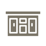 Minimalist cabinet icon on a black background.