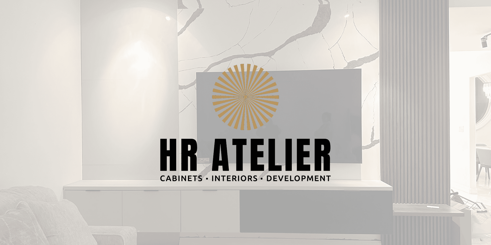 HR Atelier logo on showroom interior wall